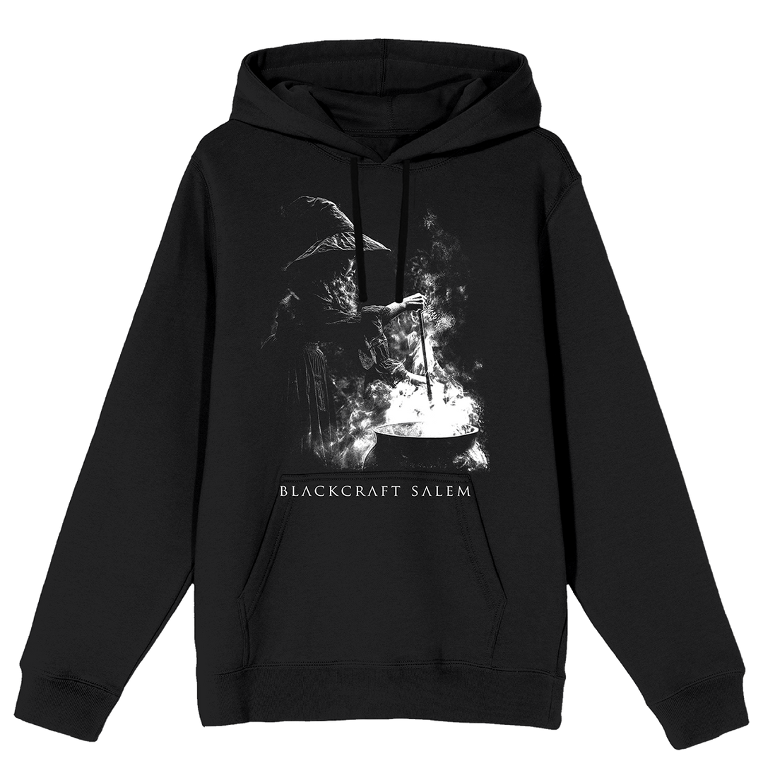 A custom black pullover hoodie with custom Blackcraft artwork on the front and back. 