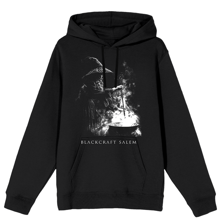 A custom black pullover hoodie with custom Blackcraft artwork on the front and back. 