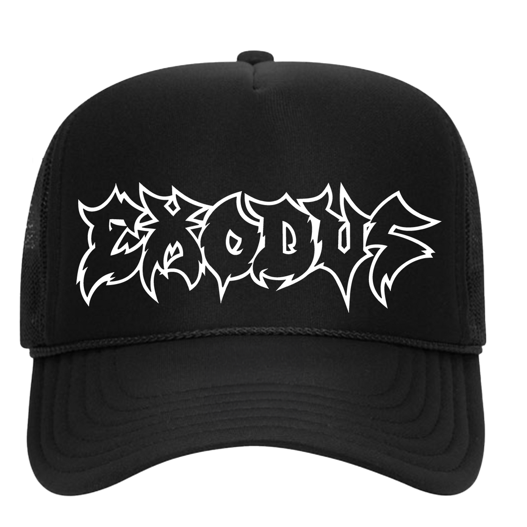 A classic black foam trucker hat with Exodus logo across the front. From the limited edition collaboration with Blackcraft.