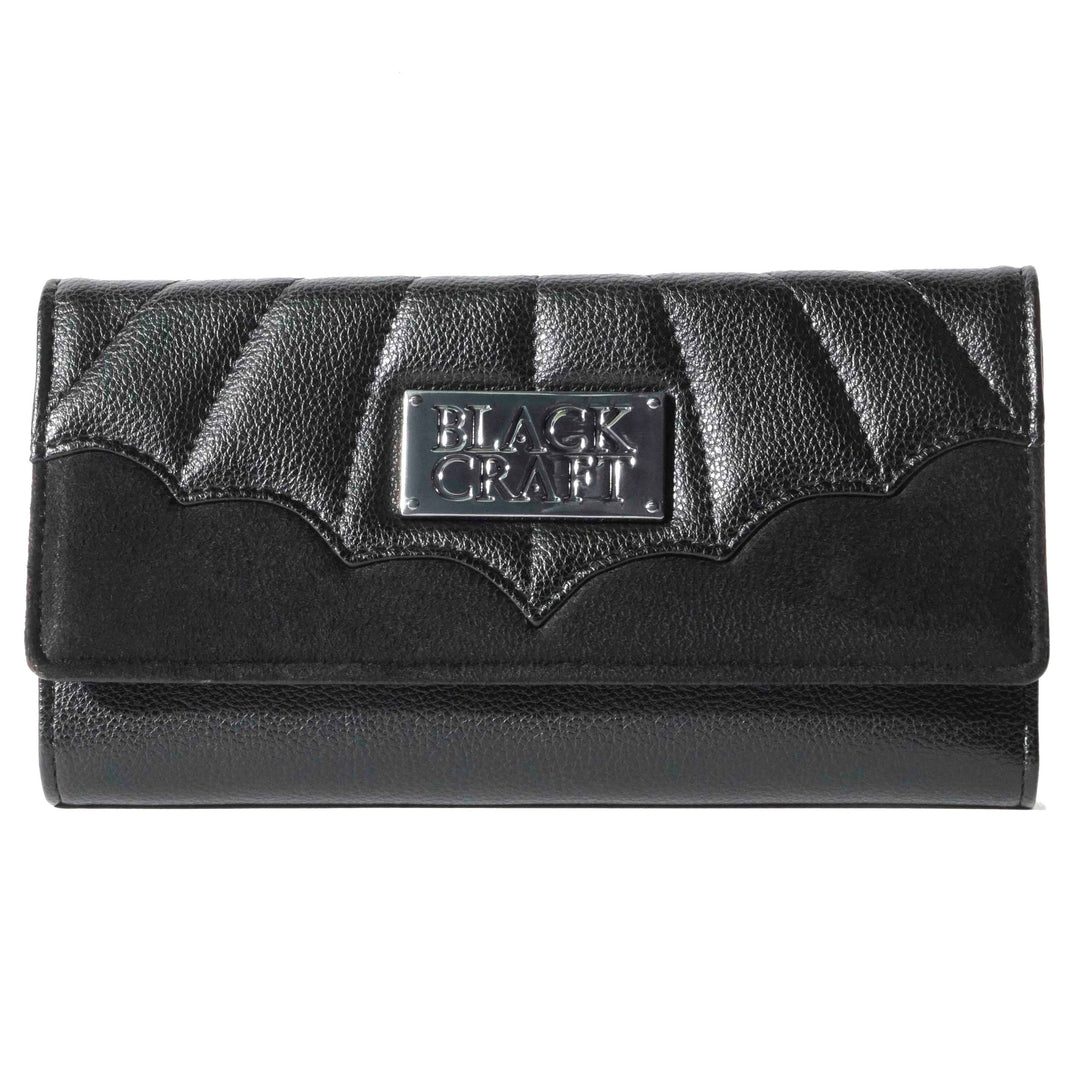 Black faux leather wallet that doubles as a clutch.