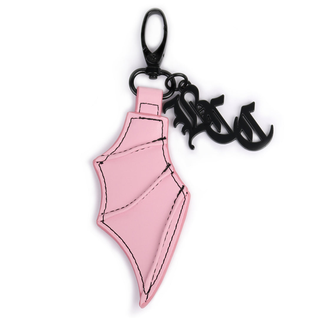 Pink faux leather bat wing keychain.