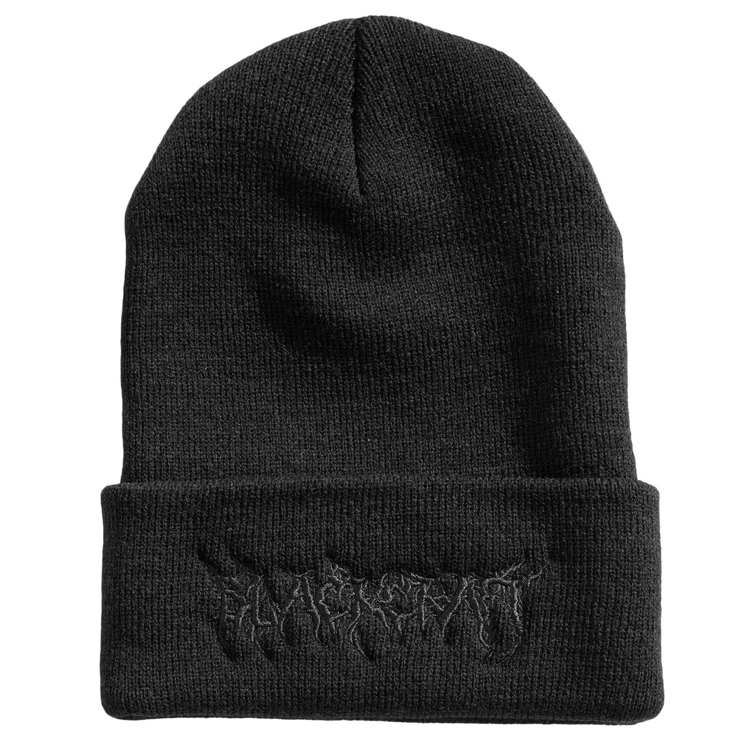 Black beanie with metal Blackcraft embroidery on front flap.