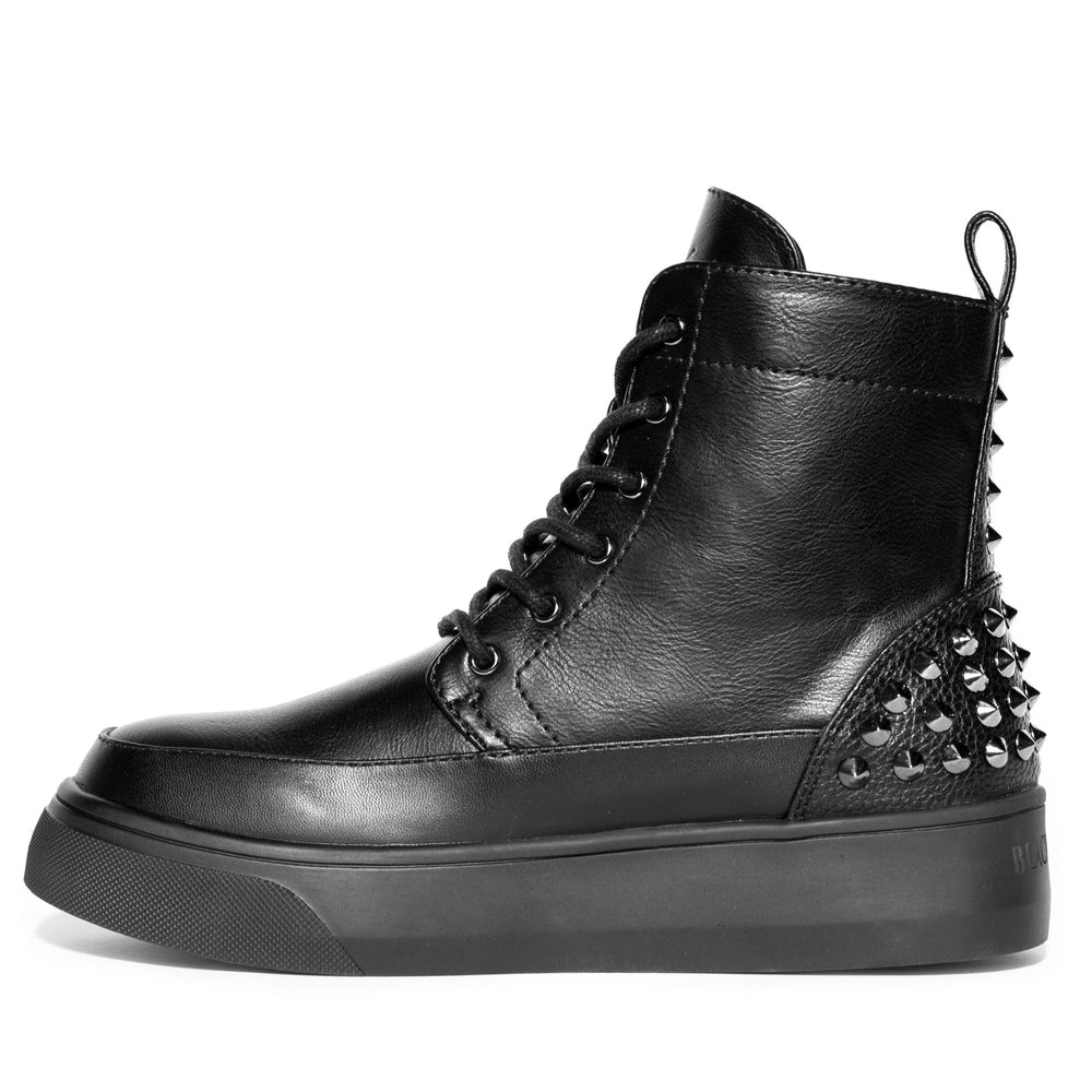 An all black sneaker boot with studded accents.