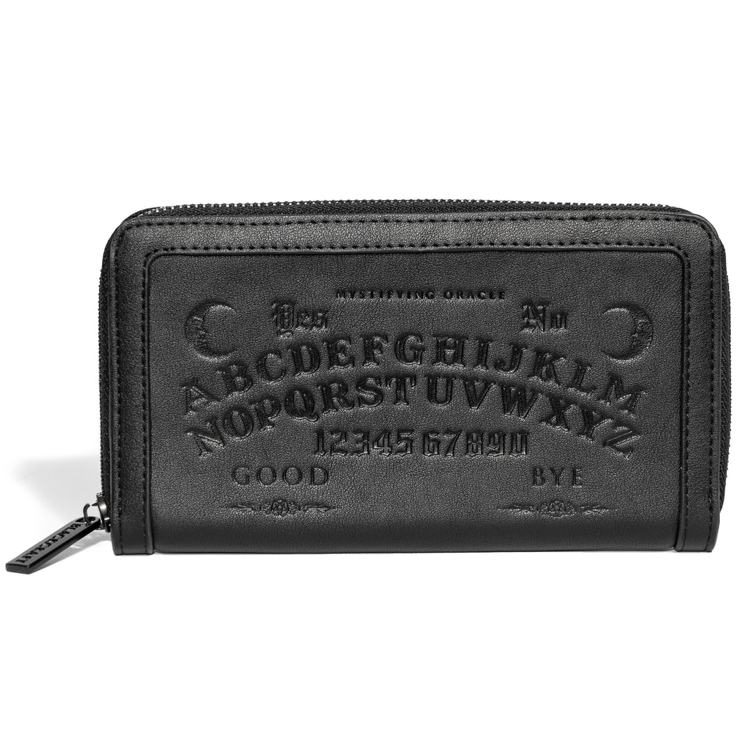 Black faux leather zip around wallet.