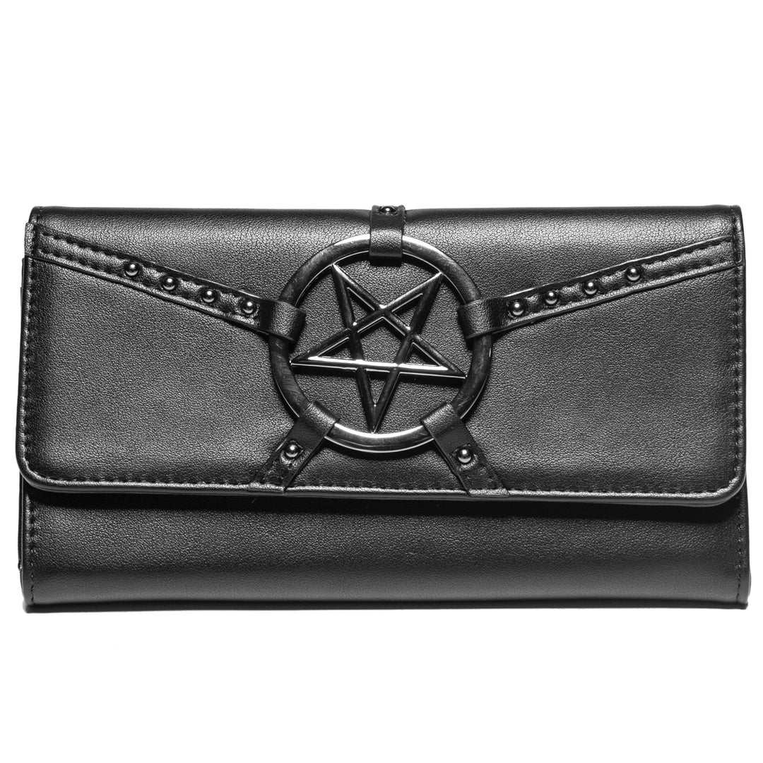 Black faux leather slim clutch wallet.