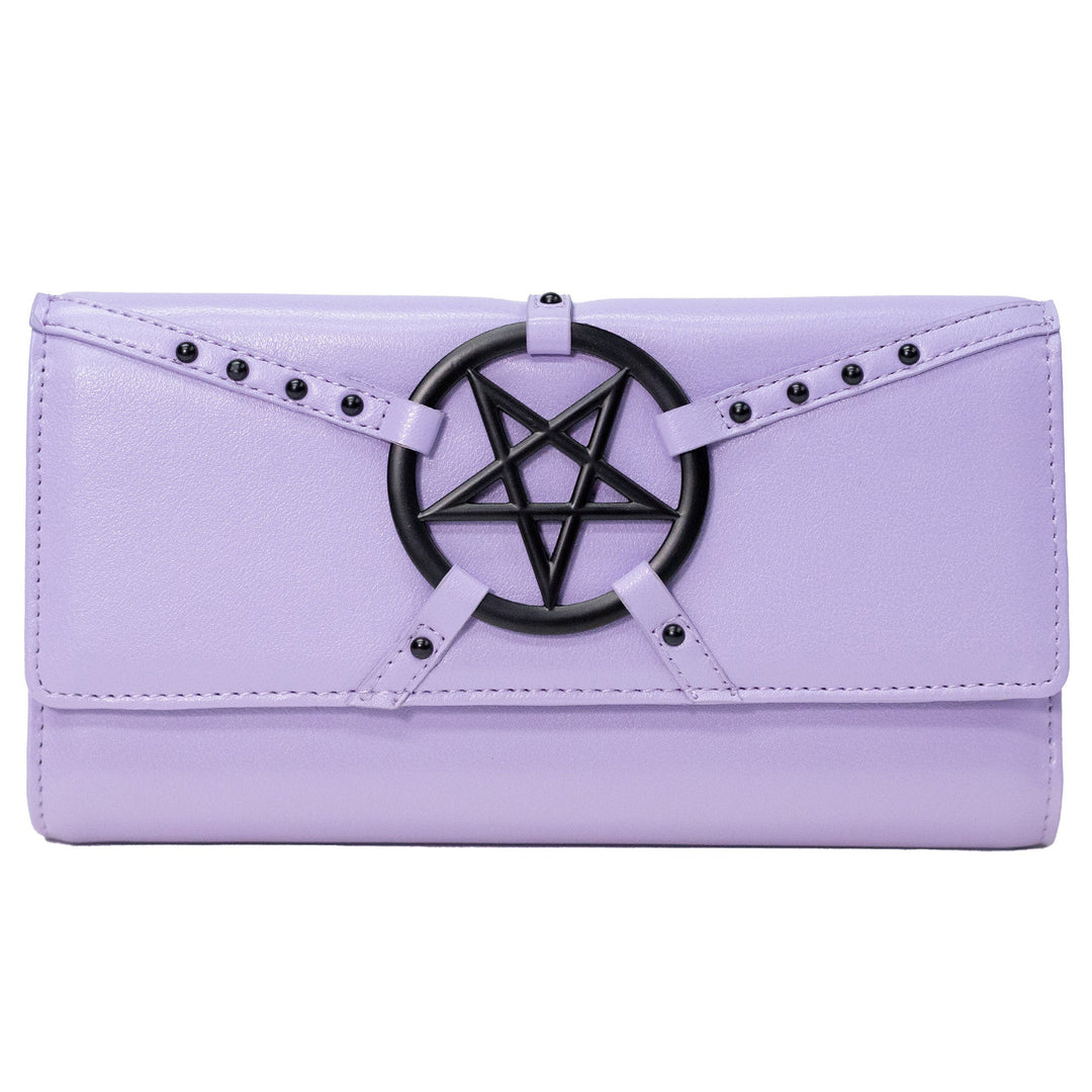 Purple faux leather slim clutch wallet.