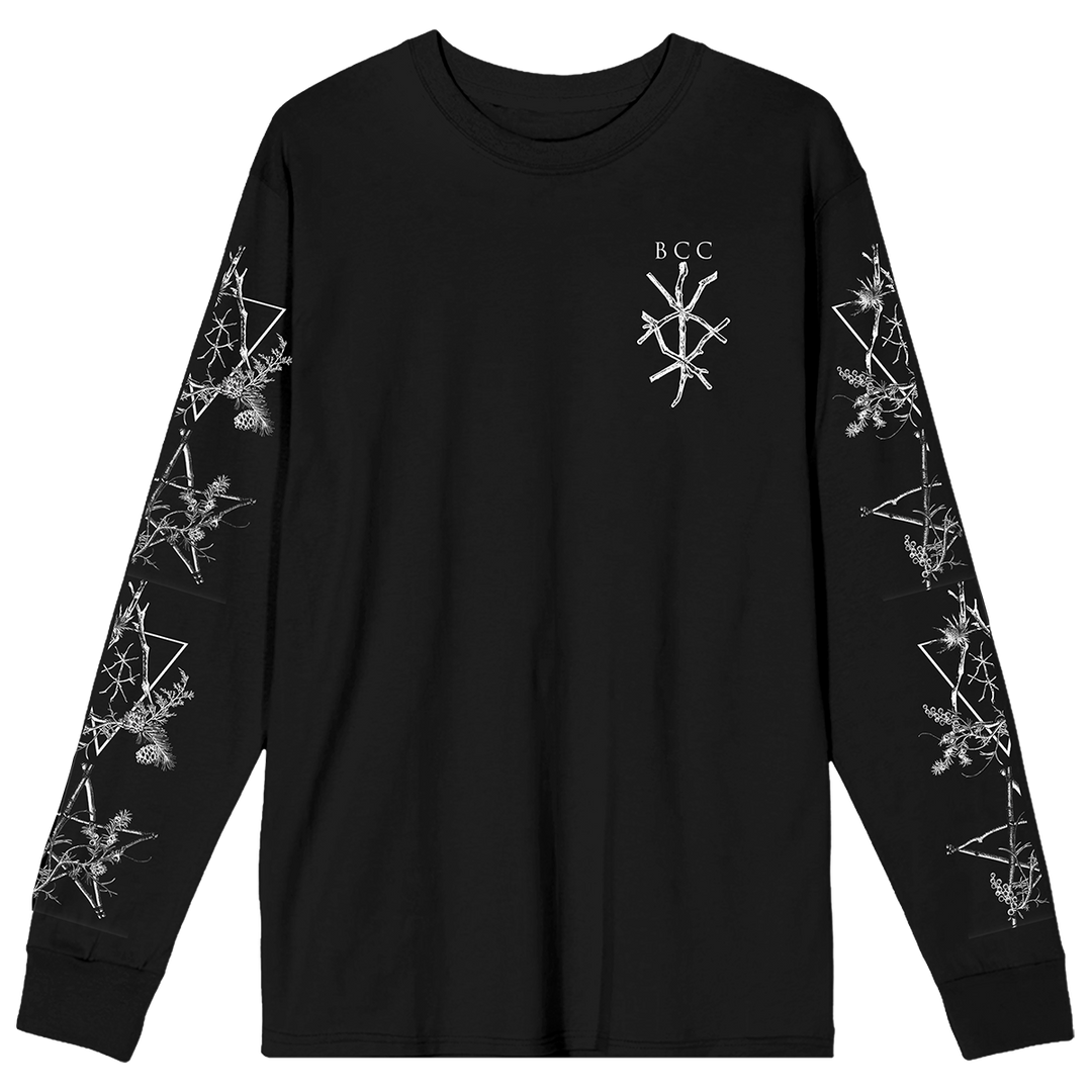 A classic black long sleeve tee with custom Blackcraft artwork across the front, back, and along the sleeves. 