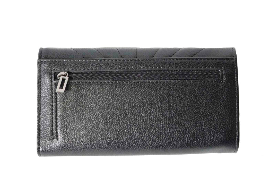 Black faux leather wallet that doubles as a clutch.