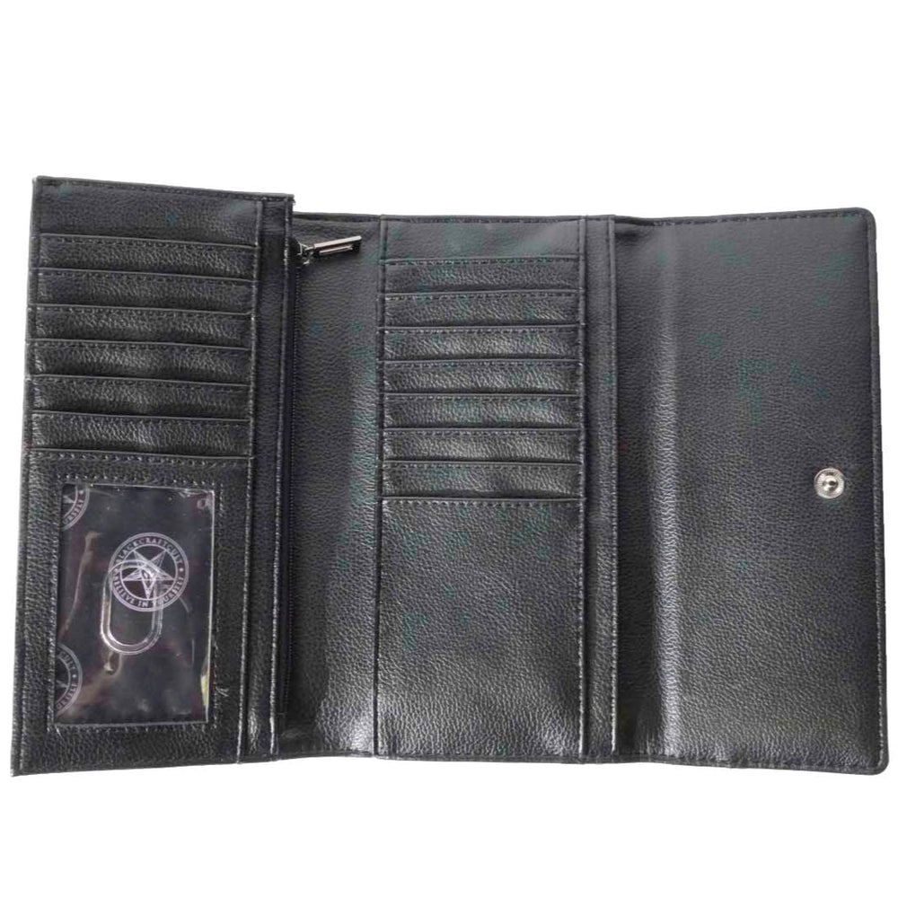 Black faux leather wallet that doubles as a clutch.