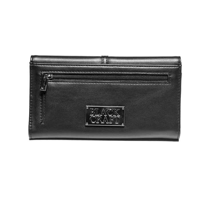 Black faux leather slim clutch wallet.