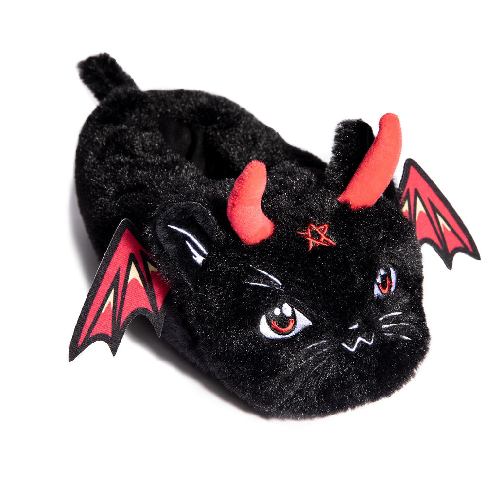 Soft and fuzzy black bat slippers. 