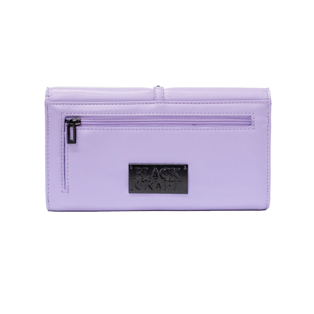 Purple faux leather slim clutch wallet.