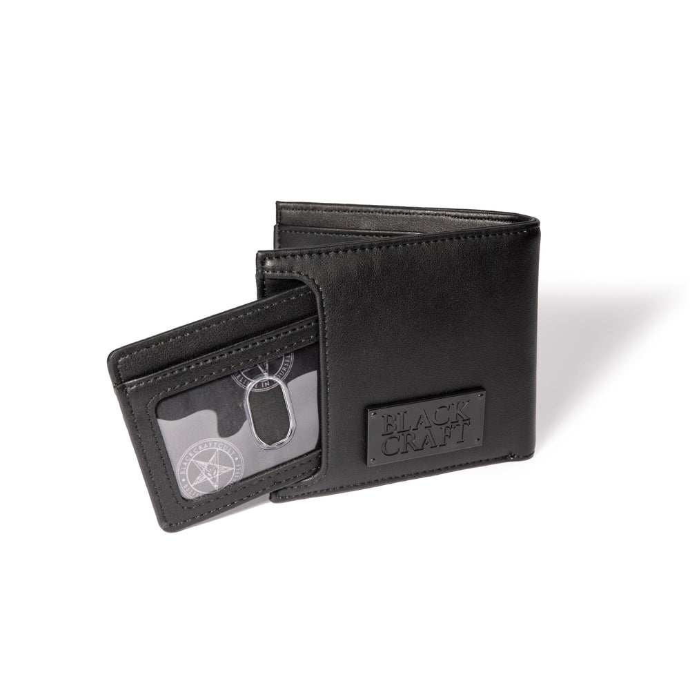 Black bifold wallet with removable card case insert.